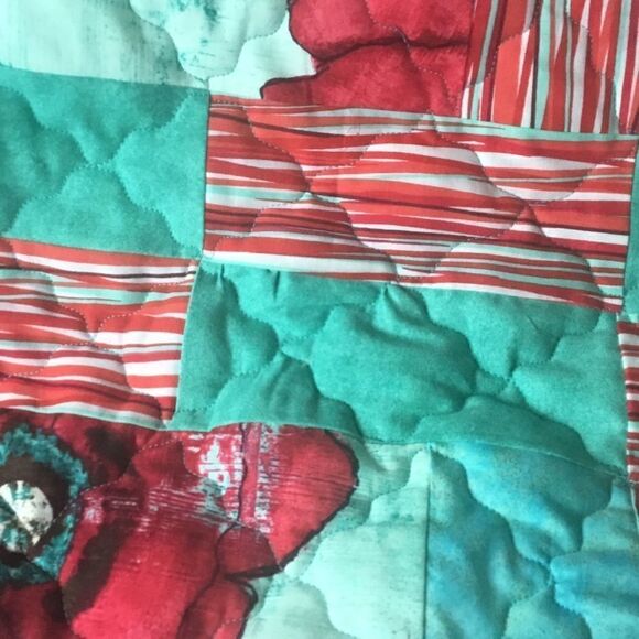 Hand Crafted Quilt Turquoise and Red - Picture 9 of 15